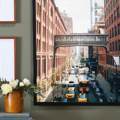Taken from the High Line, Tribeca captures a bit of NYC architecture and buzz. Shop more like this in our architecture collection.