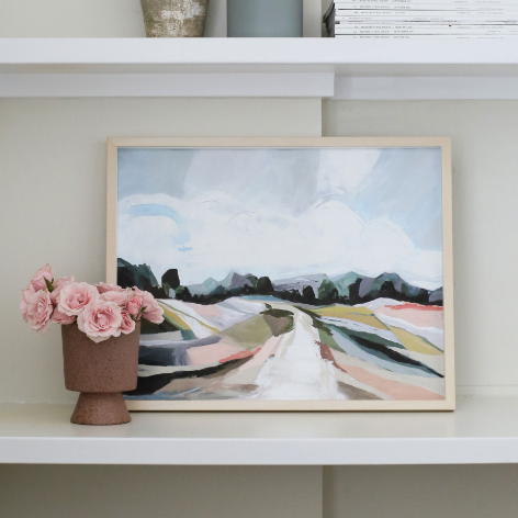 Warm Fields by Laci Fowler is a whimsical, colorful abstract landscape painting. Shop all of our abstract art here!